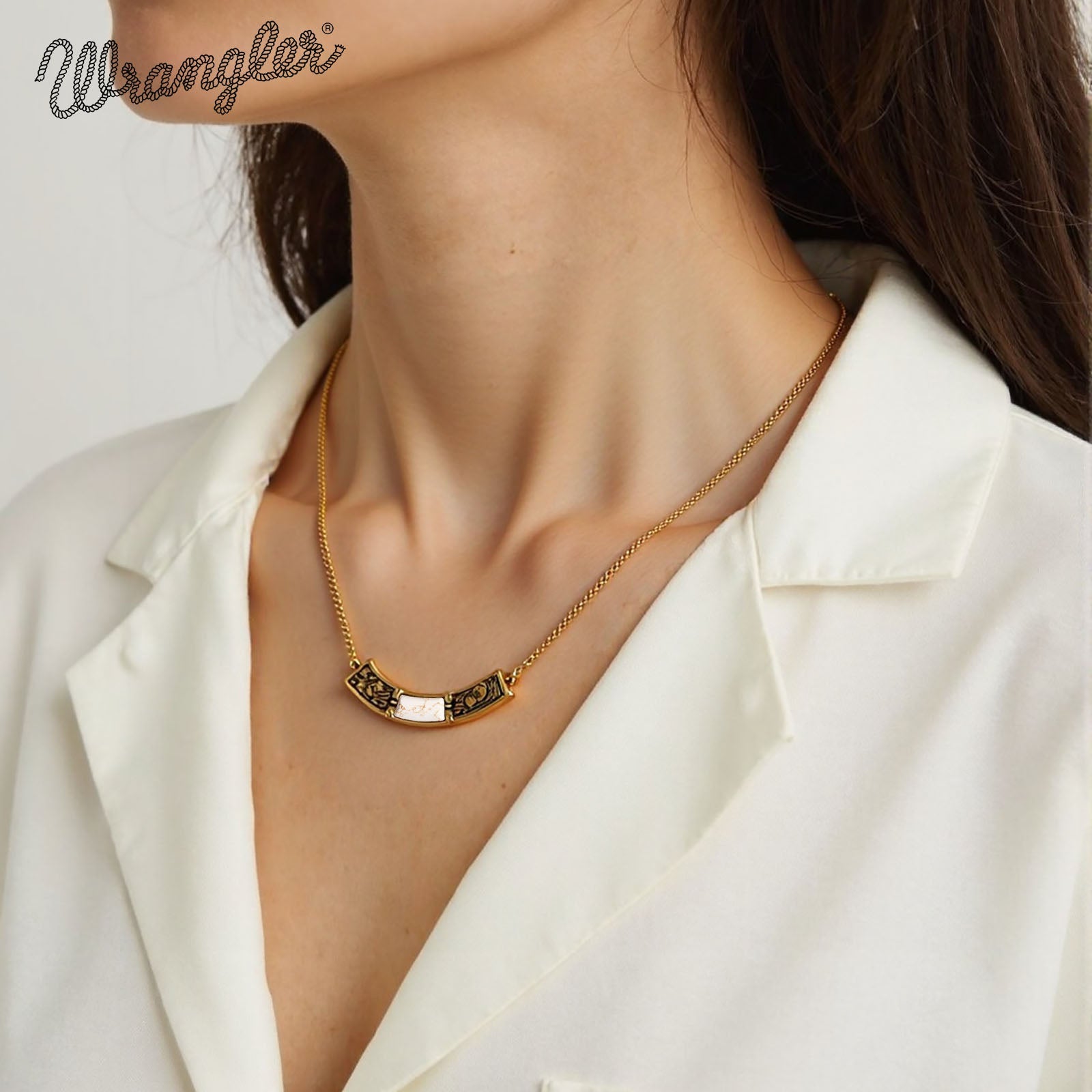 Wrangler Natural Stone Gold Engraved Necklace