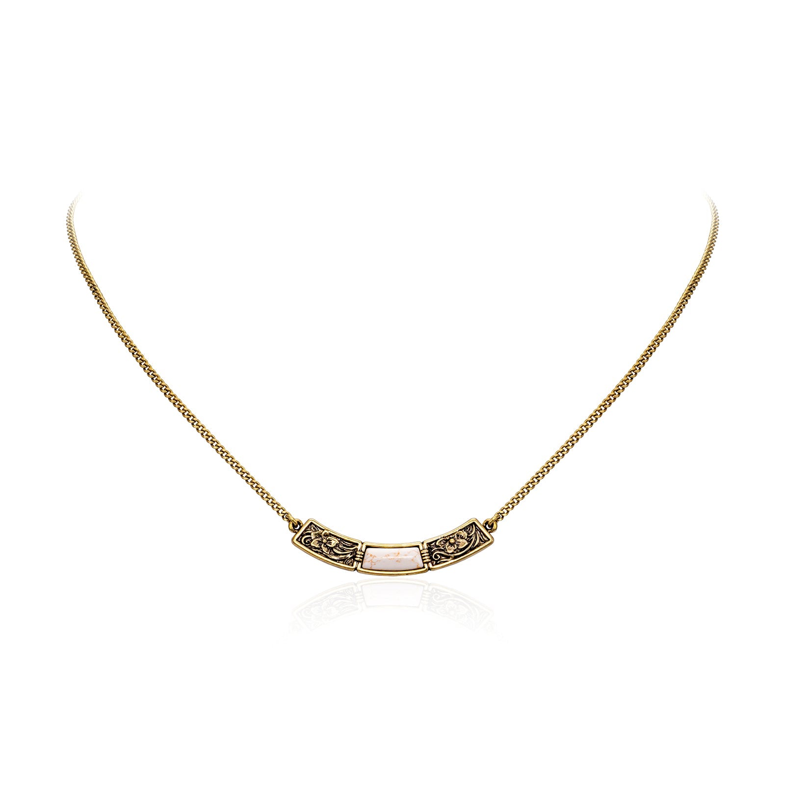Wrangler Natural Stone Gold Engraved Necklace