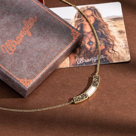 Wrangler Natural Stone Gold Engraved Necklace