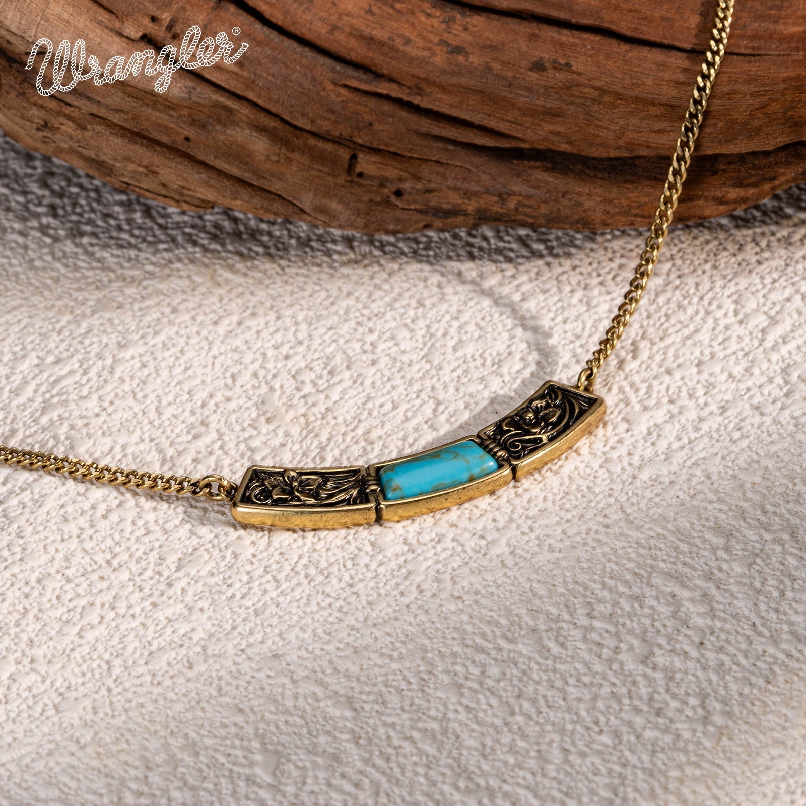 Wrangler Natural Stone Gold Engraved Necklace