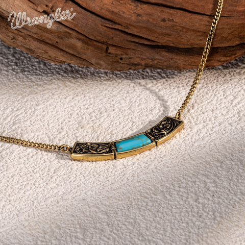 Wrangler Natural Stone Gold Engraved Necklace