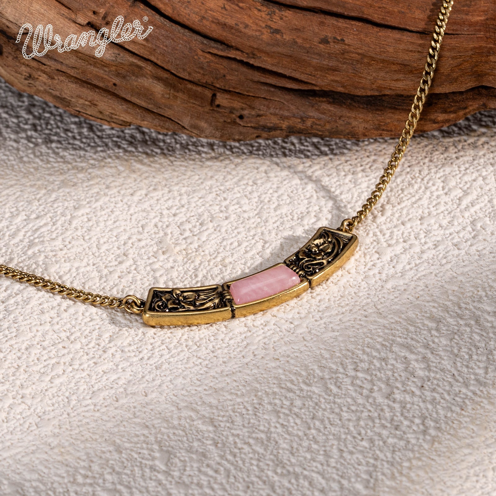 Wrangler Natural Stone Gold Engraved Necklace