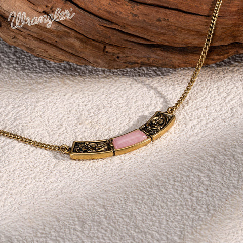 Wrangler Natural Stone Gold Engraved Necklace