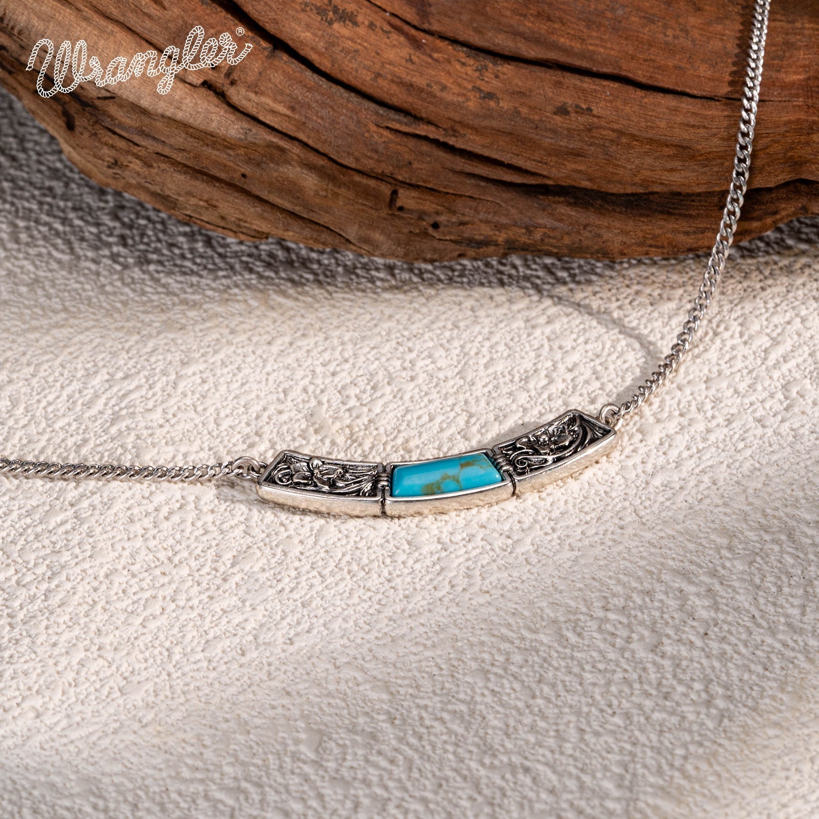 Wrangler Natural Stone Gold Engraved Necklace