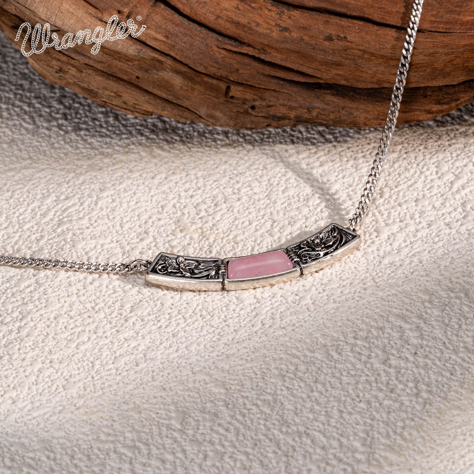 Wrangler Natural Stone Gold Engraved Necklace