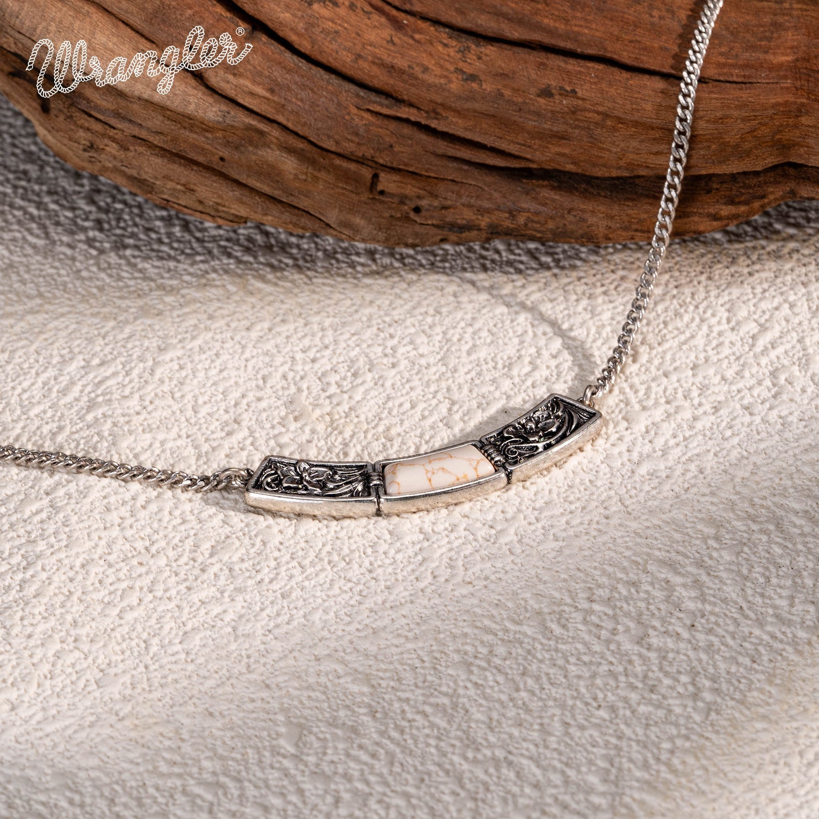 Wrangler Natural Stone Gold Engraved Necklace