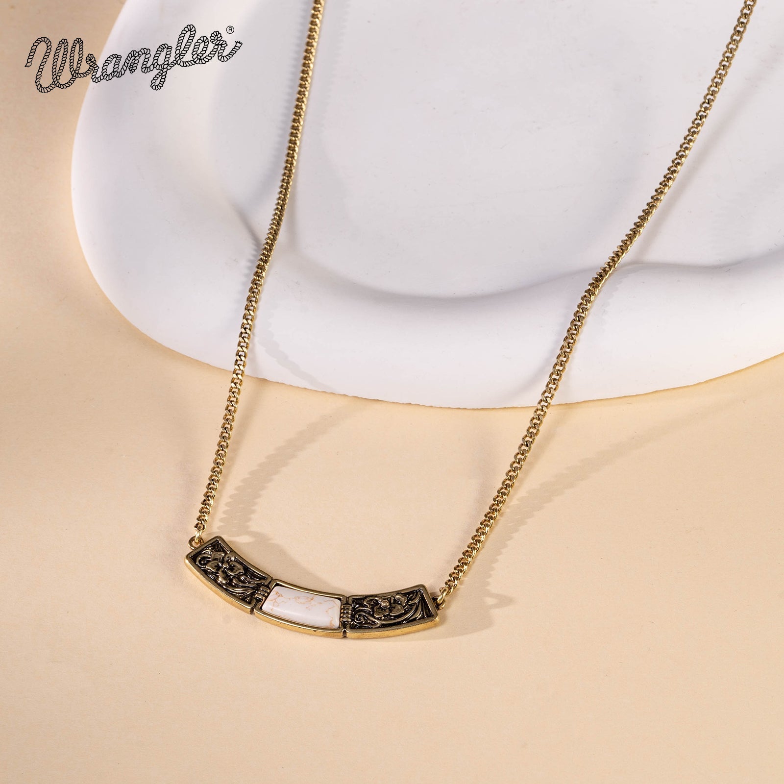 Wrangler Natural Stone Gold Engraved Necklace