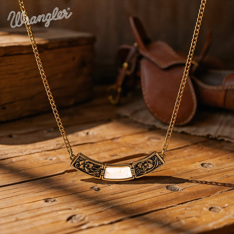 Wrangler Natural Stone Gold Engraved Necklace