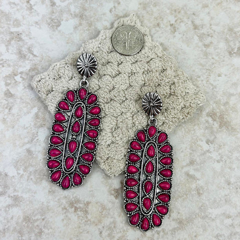 Silver With Stones Oval Concho Earring