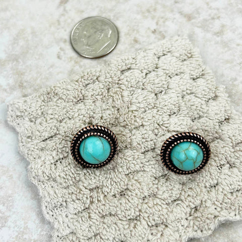 Antique Silver With Blue Turquoise Concho Post Earring