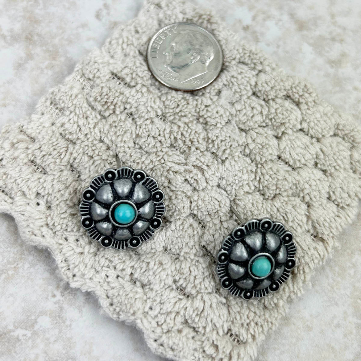 Small Silver With Blue Turquoise Stone Concho Earring