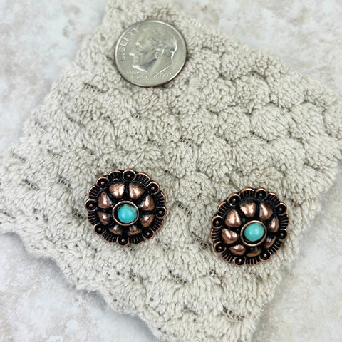 Small Silver With Blue Turquoise Stone Concho Earring