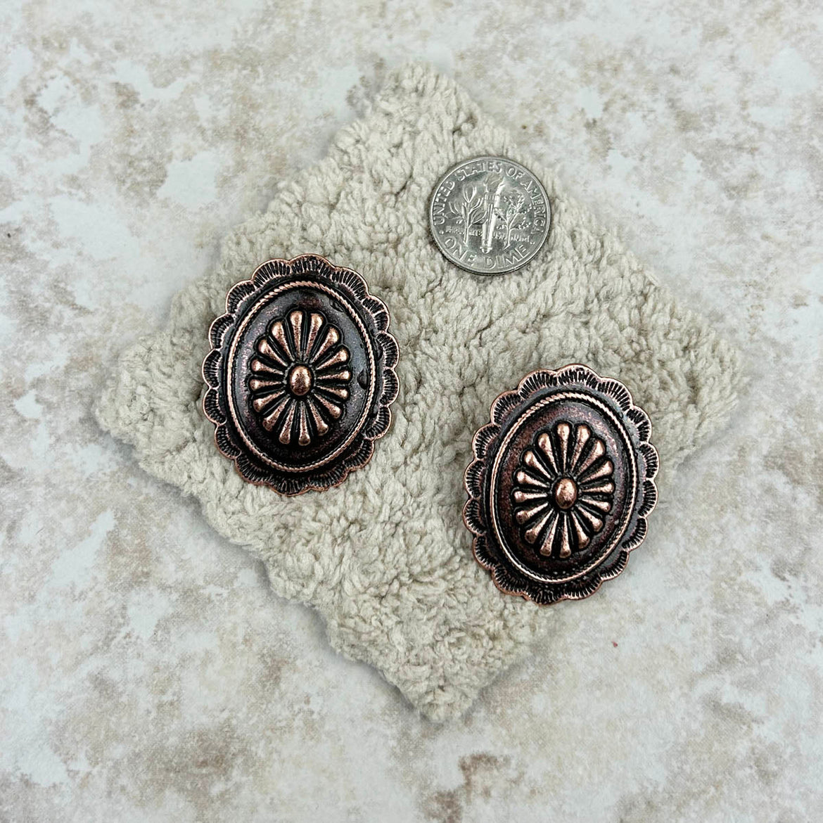 Antique Bronze Metal Concho Earrings