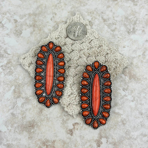 Silver With Turquoise Stones Oval Concho Post Earrings