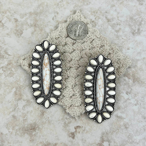 Silver With Turquoise Stones Oval Concho Post Earrings