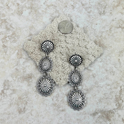 3 Cooper Flower Concho Dangle Earrings