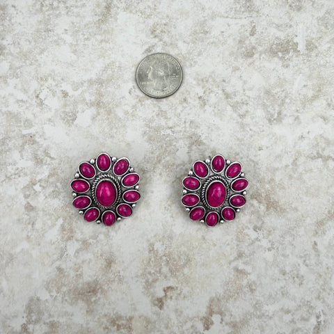 Silver and blue turquoise floral concho post Earring