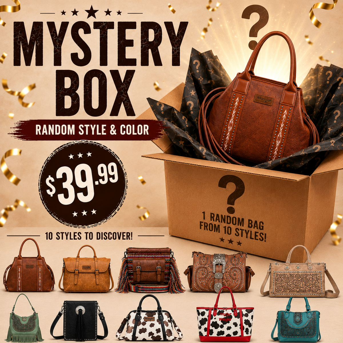 $39.99 Premium Mystery Box – Wrangler or Montana West Bags