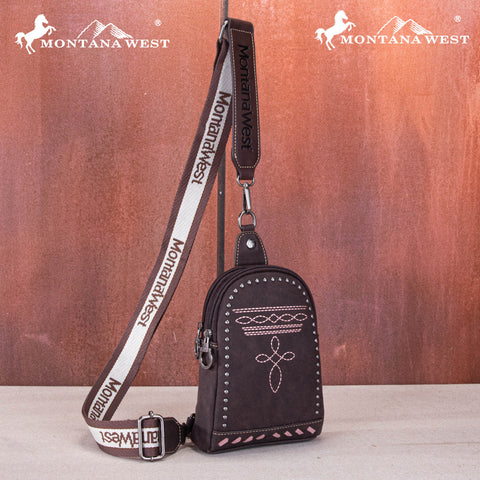 Montana West Embroidery Leather Sling Bag