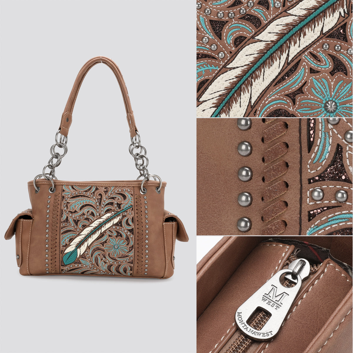 Montana West Tooled Feather Satchel