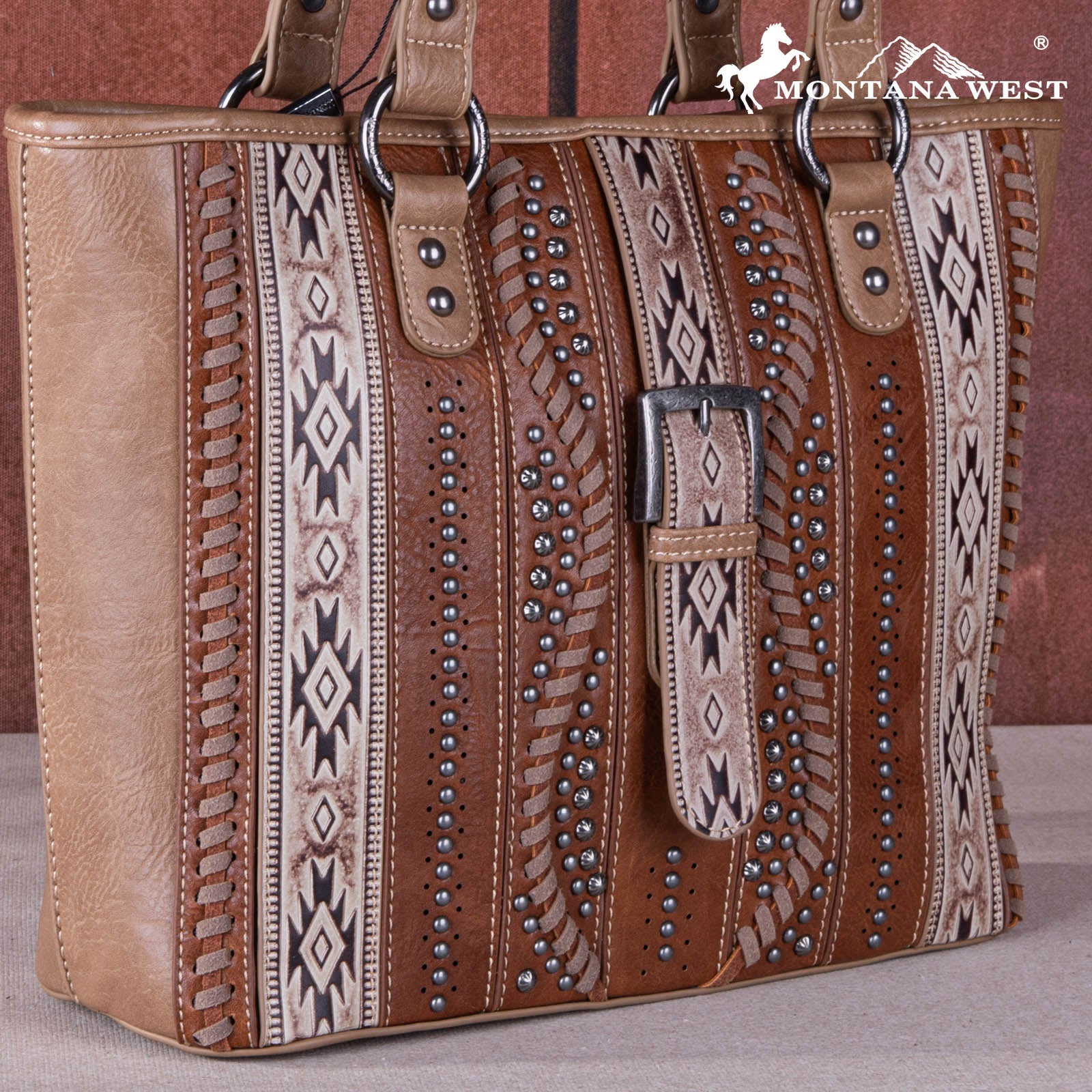 Montana West Embossed Aztec Buckle Concealed Carry Tote Set