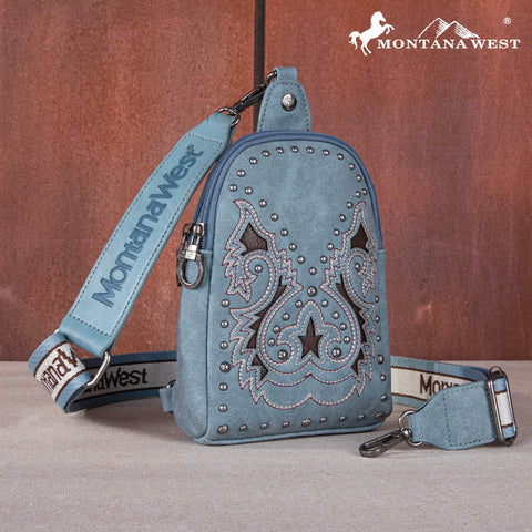 Montana West Embroidered Cut-out Boot Scroll Sling Bag