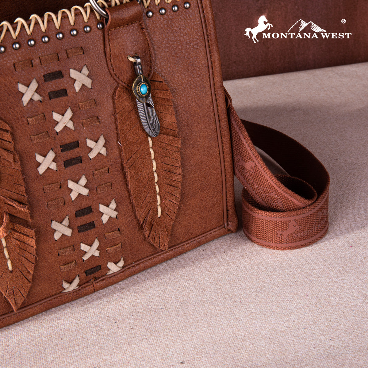 Montana West Whipstitch Feather Tote Bag