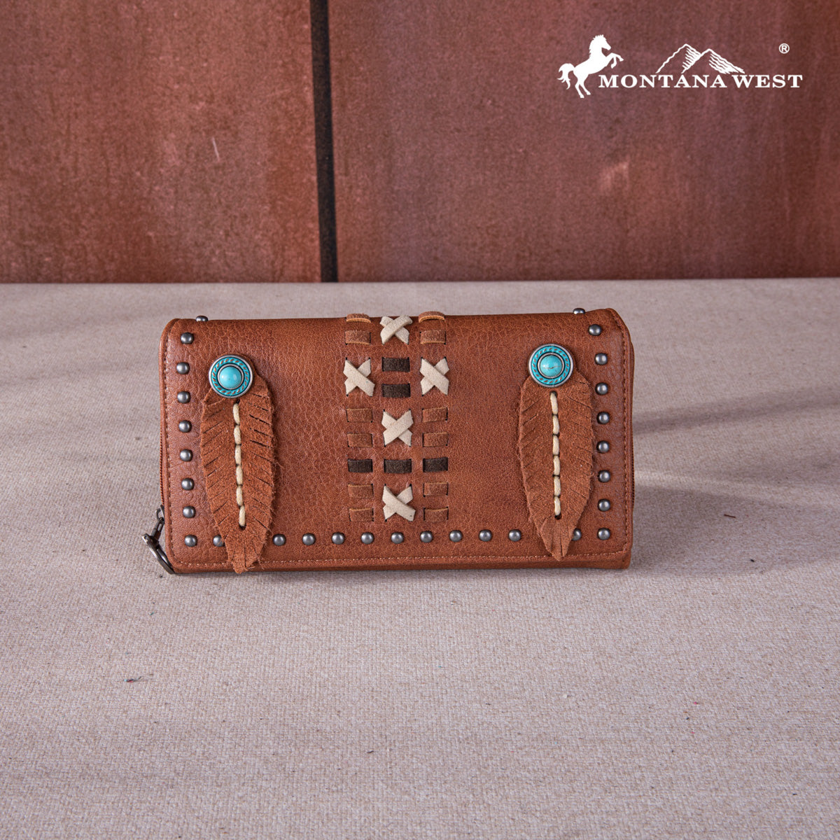 Montana West Feather Whipstitch Wallet
