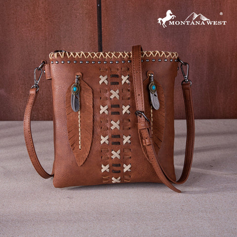 Montana West Concho Feather Whipstitch Crossbody Bag - Montana West World