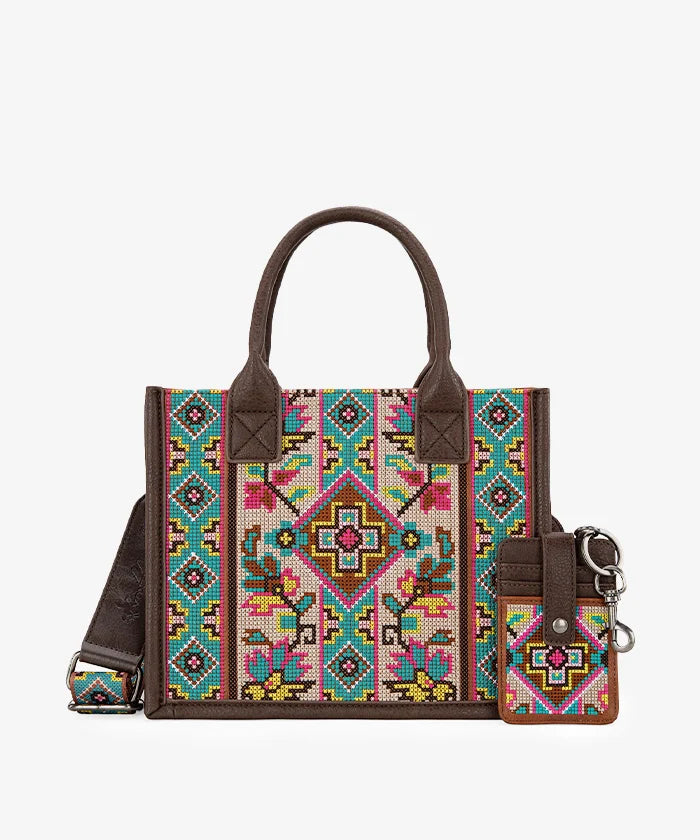 Montana West Pattern Embroidered Canvas Tote Bag Set - Montana West World