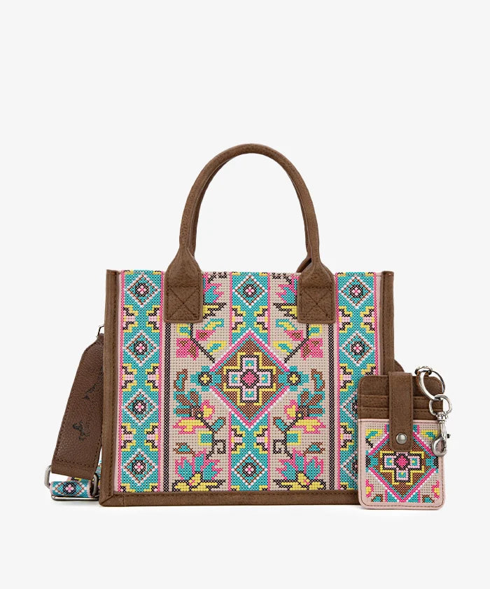 Montana West Pattern Embroidered Canvas Tote Bag Set - Montana West World