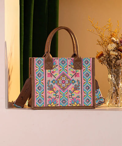 Montana West Pattern Embroidered Canvas Tote Bag - Montana West World