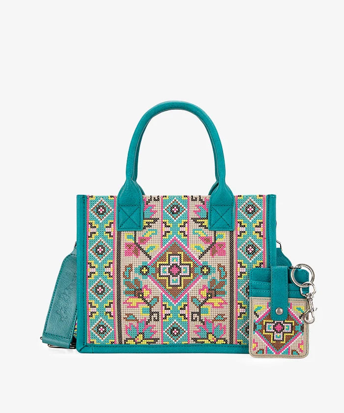 Montana West Pattern Embroidered Canvas Tote Bag Set - Montana West World