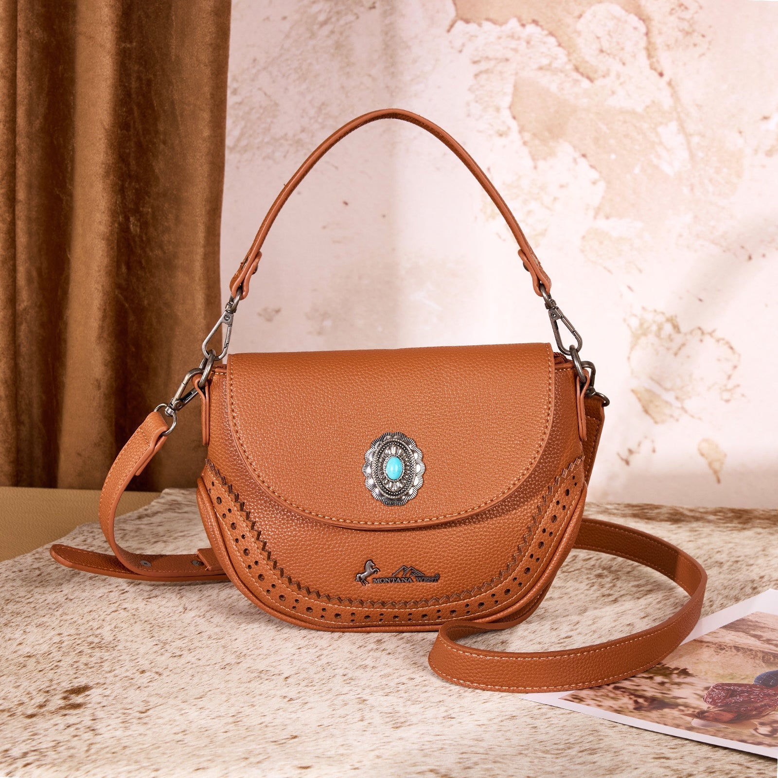 Montana West Turquoise Concho Saddle Crossbody