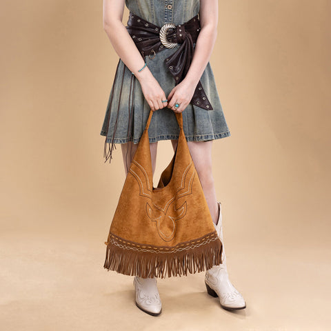 Montana West Boot Stitch Fringe Large Hobo Bag
