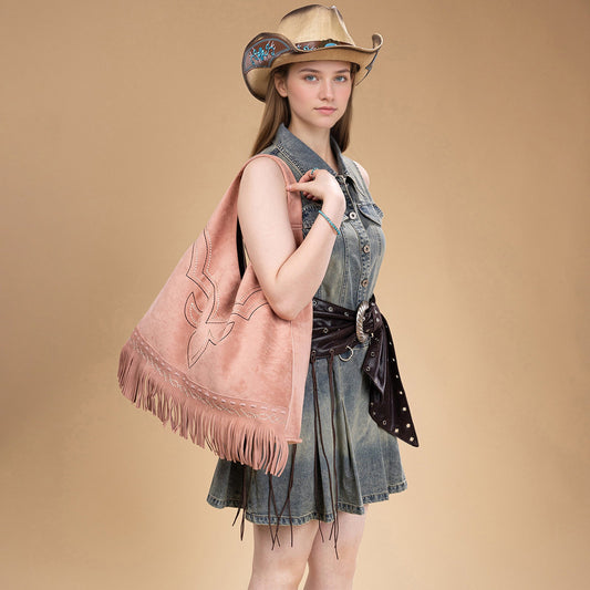 Montana West Boot Stitch Fringe Large Hobo Bag