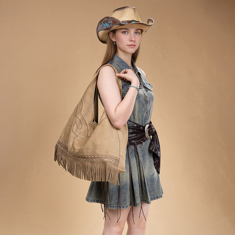 Montana West Boot Stitch Fringe Large Hobo Bag