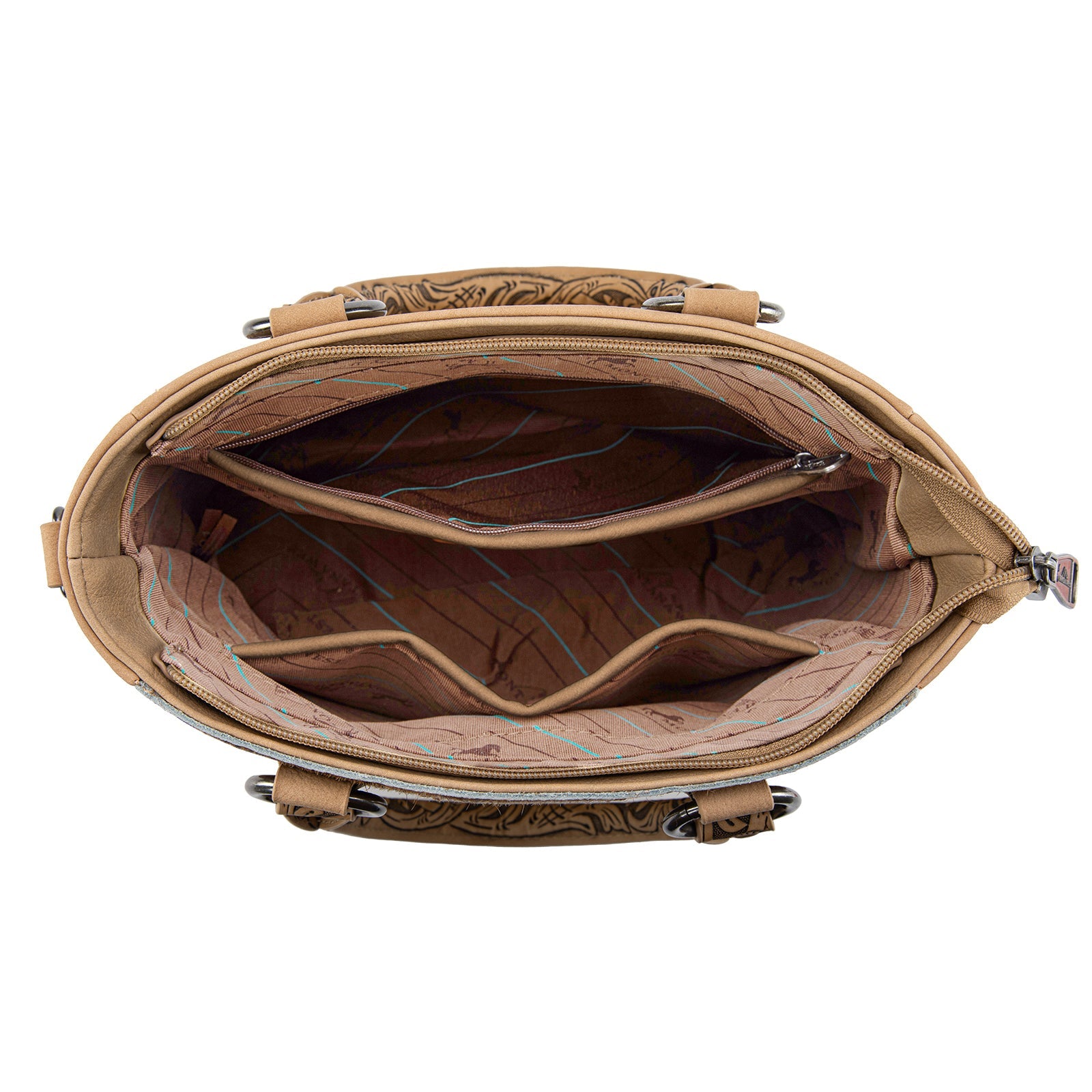Montana West Hair-On Hide Concealed Carry Tote Bag with Tooled Strap - Beige)