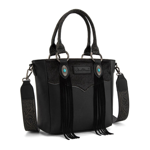 Montana West Hair-On Hide Concealed Carry Tote Bag with Tooled Strap - Beige)