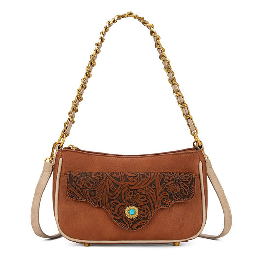 Montana West Tooled Floral Chain Shoulder Crossbody Bag