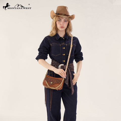 Montana West Tooled Floral Chain Shoulder Crossbody Bag