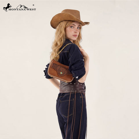 Montana West Tooled Floral Chain Shoulder Crossbody Bag