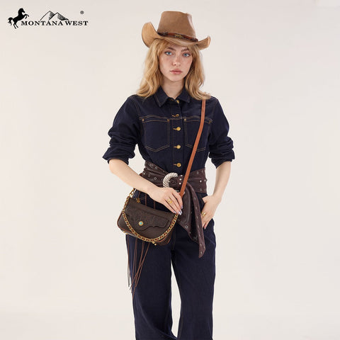 Montana West Tooled Floral Chain Shoulder Crossbody Bag