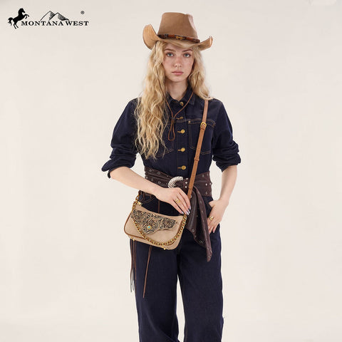 Montana West Tooled Floral Chain Shoulder Crossbody Bag
