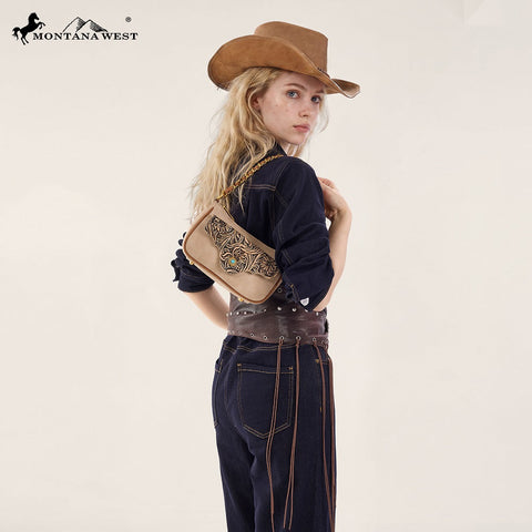 Montana West Tooled Floral Chain Shoulder Crossbody Bag