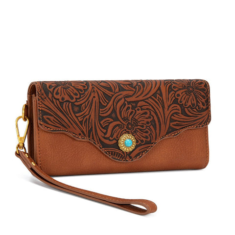 Montana West Tooled Floral Turquoise Wristlet Wallet