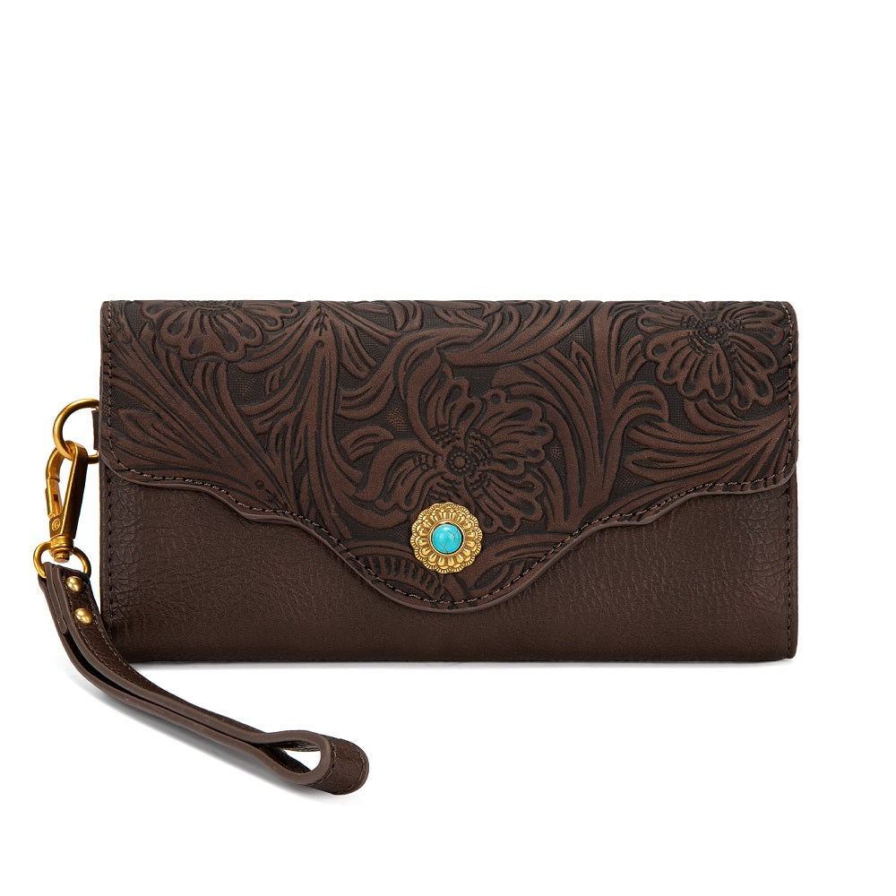 Montana West Tooled Floral Turquoise Wristlet Wallet