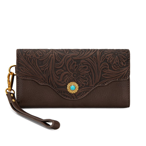 Montana West Tooled Floral Turquoise Wristlet Wallet