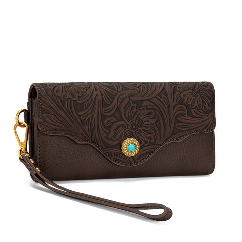 Montana West Tooled Floral Turquoise Wristlet Wallet
