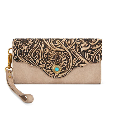 Montana West Tooled Floral Turquoise Wristlet Wallet
